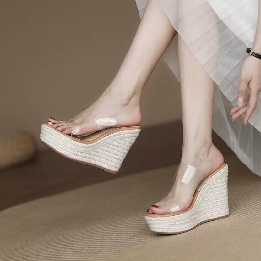 Clear plastic wedge shoes on sale