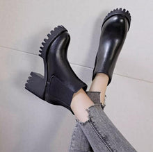 Chunky Heel Leather Ankle Boots For Small Feet TS228