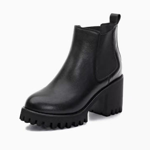 Chunky Heel Leather Ankle Boots For Small Feet TS228