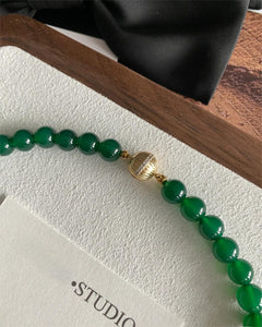 Green Graduated Agate Beads Necklace For Women ACS11