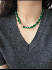 Green Graduated Agate Beads Necklace For Women ACS11