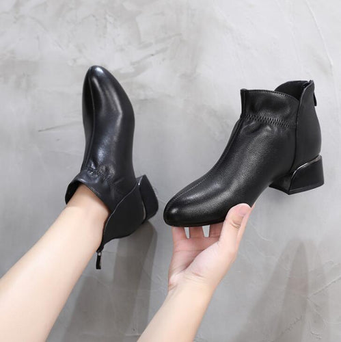 Leather Block Heel Booties For Small Feet GS230