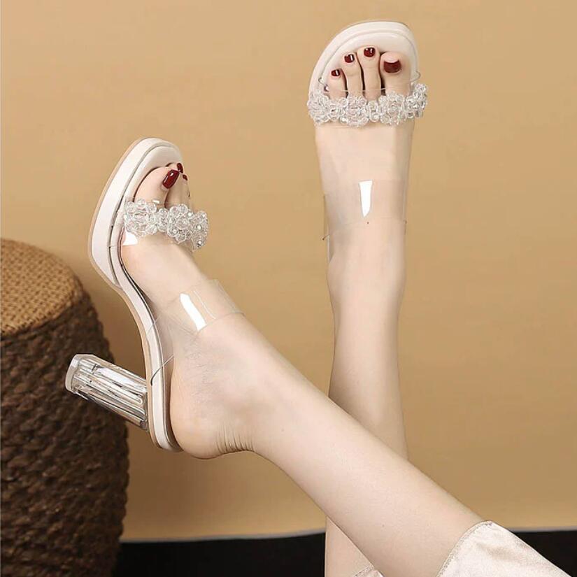 Petite Feet Clear Chunky High Heel Sandals MS502 AstarShoes