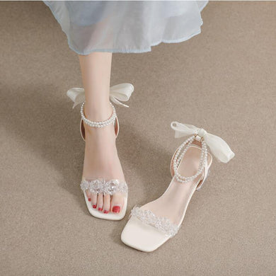 Petite Feet Pearl Ankle Strap Block Heel Sandals MS561