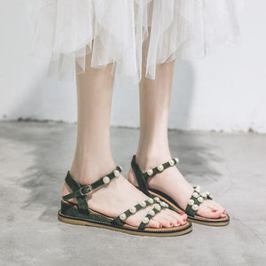 Petite Pearl Strap Low Wedge Heel Sandals TS133