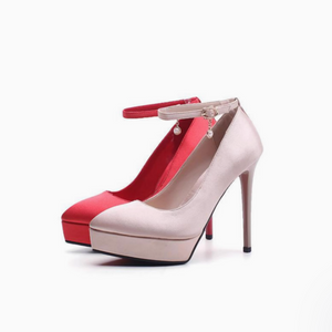 Petite Platform High Heel Satin Pump Shoes TS314