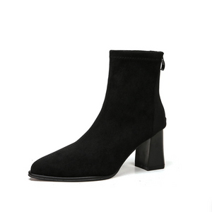 Petite Pointy Back Zipper Chunky Heel Boots TS138