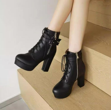 Petite Side Zipper Platform Chunky Short Boots TS80