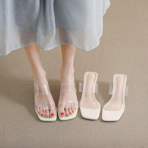 Women's Petite Size Block Heel Clear Sandal Shoes MS560