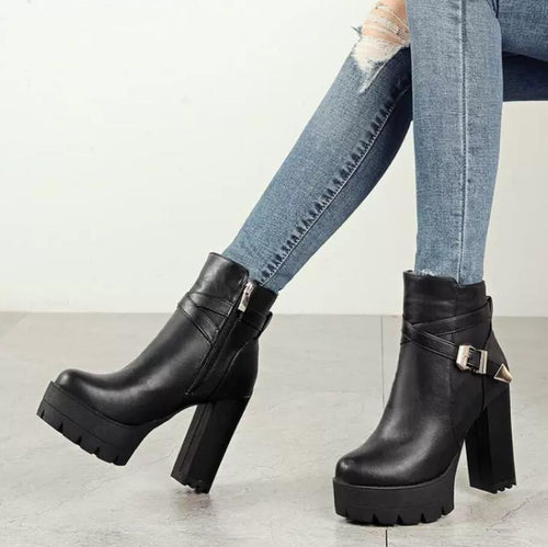 Petite Size Chunky Heel Platform Ankle Boots AP226