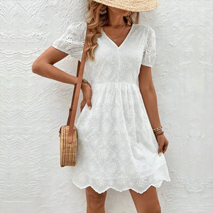 Petite V-Neck White Dress PCD28