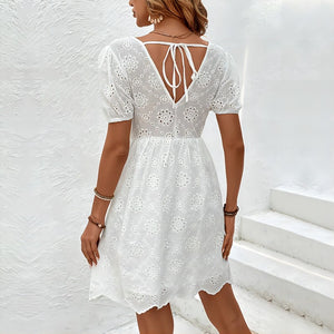 Petite V-Neck White Dress PCD28