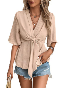 Petite V-neck Solid Color Shirt PCD51