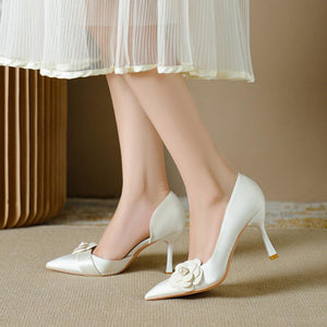 Petite White Silk Satin Side Empty Heeld Shoes TS108