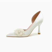 Petite White Silk Satin Side Empty Heeld Shoes TS108