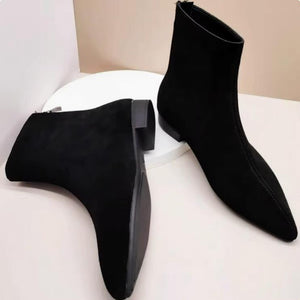 Pointed Block Low Heel Suede Leather Boots TS256