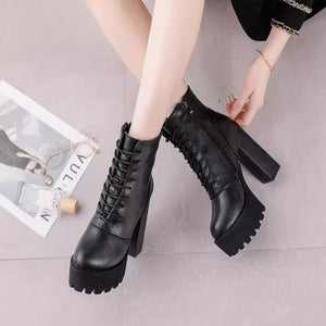 Small Feet Chunky High Heel Leather Boots TS229