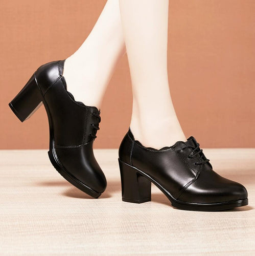 Small Feet Lace Up Chunky Heel Work Shoes BS382