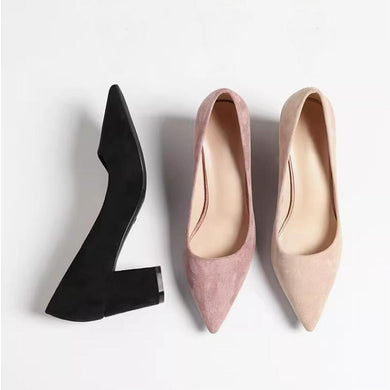 Small Feet Mid Chunky Heel Suede Pumps TS29