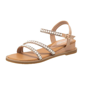 Small Feet Pearl Strap Wedge Low Heel Sandals TS135