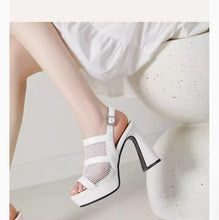 Small Feet Peep Chunky High Heel Lace Mesh Shoes TS75