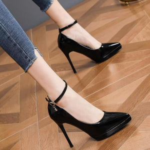 Small Feet Pointy High Heel Ankle Strap Patent Shoes TS213