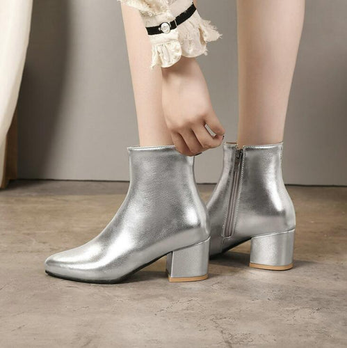 Small Size Block Heel Side Zipper Ankle Boots TS57