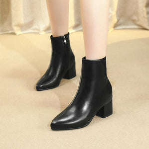 Small Size Block Heel Side Zipper Ankle Boots TS57