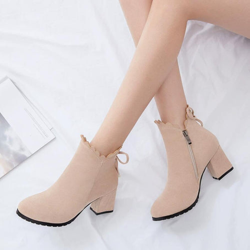 Small Size Block Heel Side Zipper Ankle Short Booties AS56