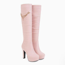 Small Size Chunky High Heel Knee High Boots TS210