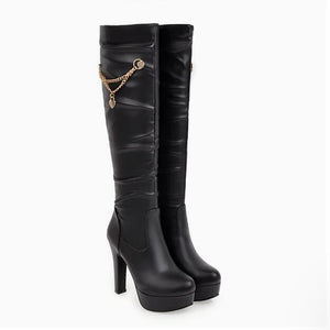 Small Size Chunky High Heel Knee High Boots TS210