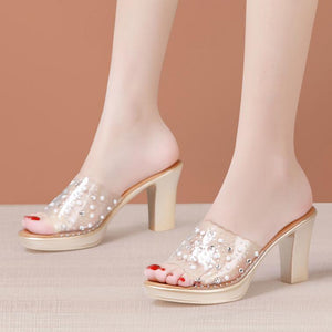 Small Size Clear Strap Open Toe Heeled Sandals MS292