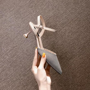 Small Size Pointy Toe Ankle Strap Heeled Sandals MS538