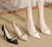 Patent High Heel Pearl Pump Shoes For Petite Feet TS162