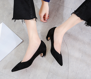 Suede Low Heel Pointed Pump For Small Feet TS166