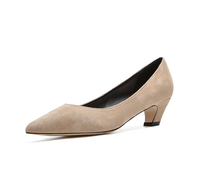 Suede Low Heel Pointed Pump For Small Feet TS166