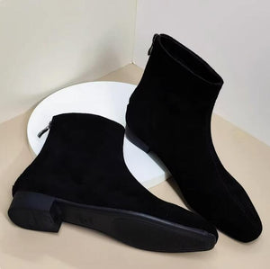 Women's Back Zipper Suede Leather Ankle Boots TS255