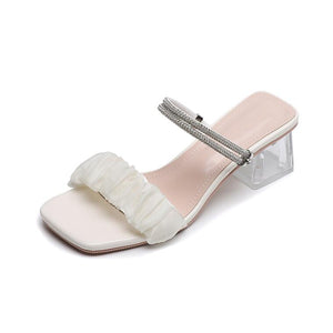 Women's Petite Clear Heel Slip On Sandals MS558