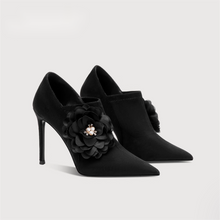 Women's High Heel Suede Booties With Flower TS278