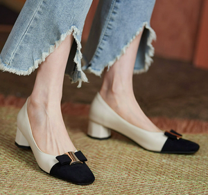 Women's Petite Block Heel Shoes With Toe Cap MS591