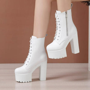 Women's Petite Chunky High Heel Platform Boots TS128