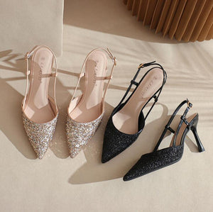 Women's Petite Glitter Toe Slingback Shoes TS88