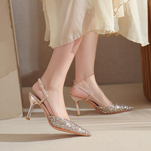 Women's Petite Glitter Toe Slingback Shoes TS88