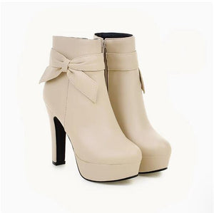 Women's Petite Platform Boots With Bow Tie TS207