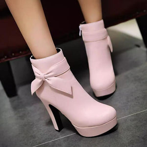 Women's Petite Platform Boots With Bow Tie TS207