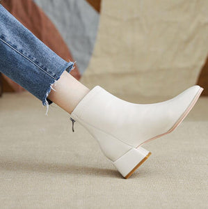 Women's Petite Size Block Heel Ankle Boots TS235