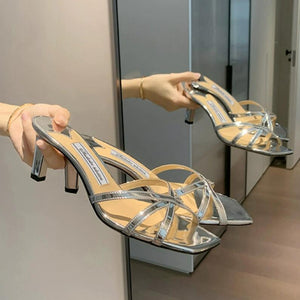 Women's Petite Size Cross Strap Heeled Sandals MS597