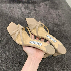 Women's Petite Size Cross Strap Heeled Sandals MS597