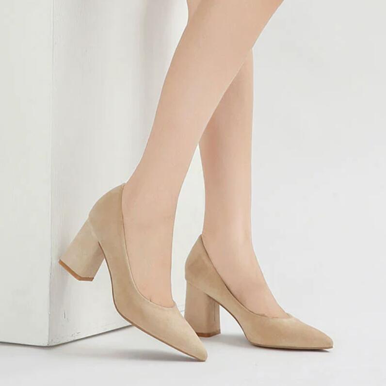 Petite Suede Heel Size US4 Beige For Sale