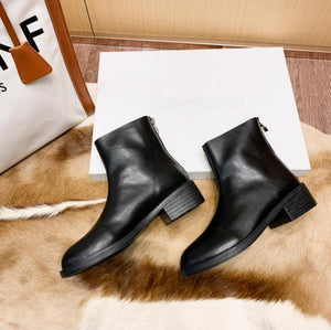 Women's Round Toe Block Heel Leather Boots TS253